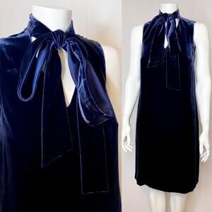 LAFAYETTE 148 Silk Velvet Navy Bow Sleeveless Mini Dress SMALL NWT $498